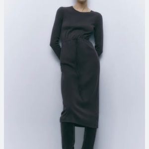 Zara Dress NWT washed grey midi long sleeve size small